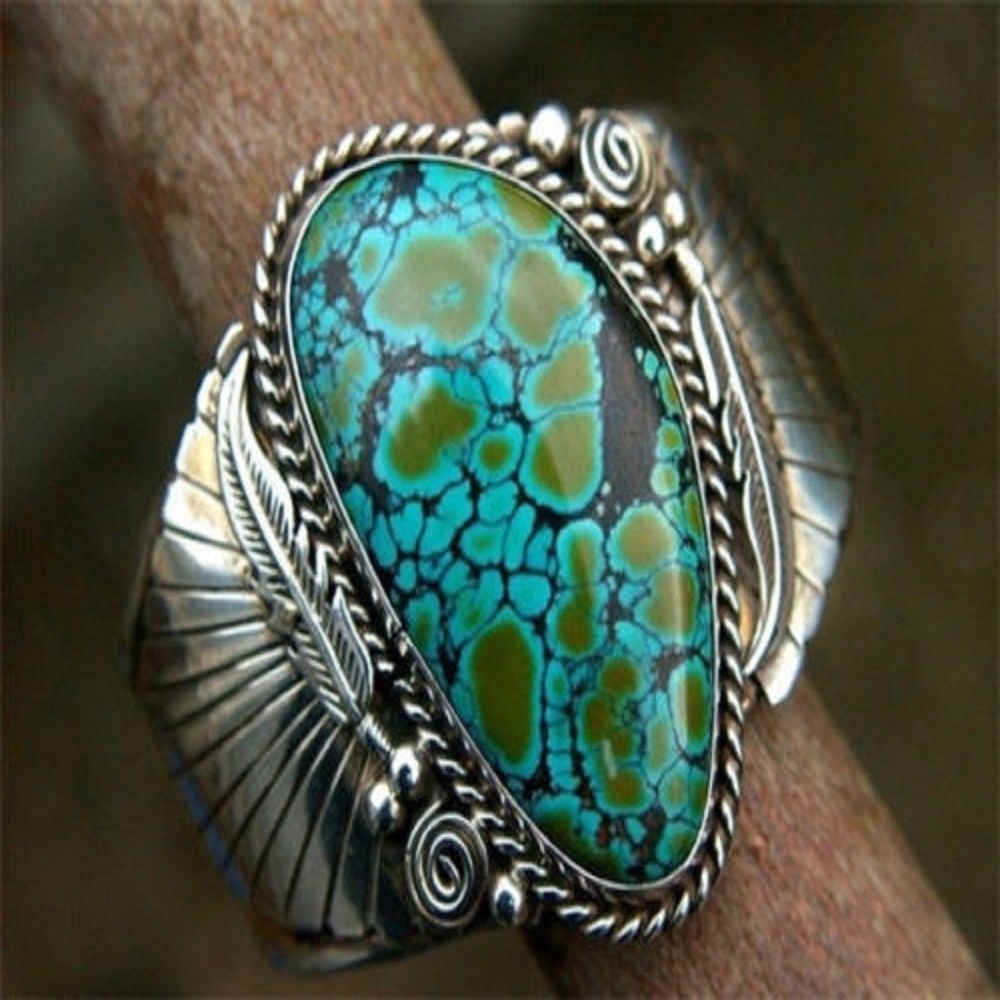 Natural Turquoise 925 Silver BOHO Ring size 6 7 8 - Picture 4 of 5